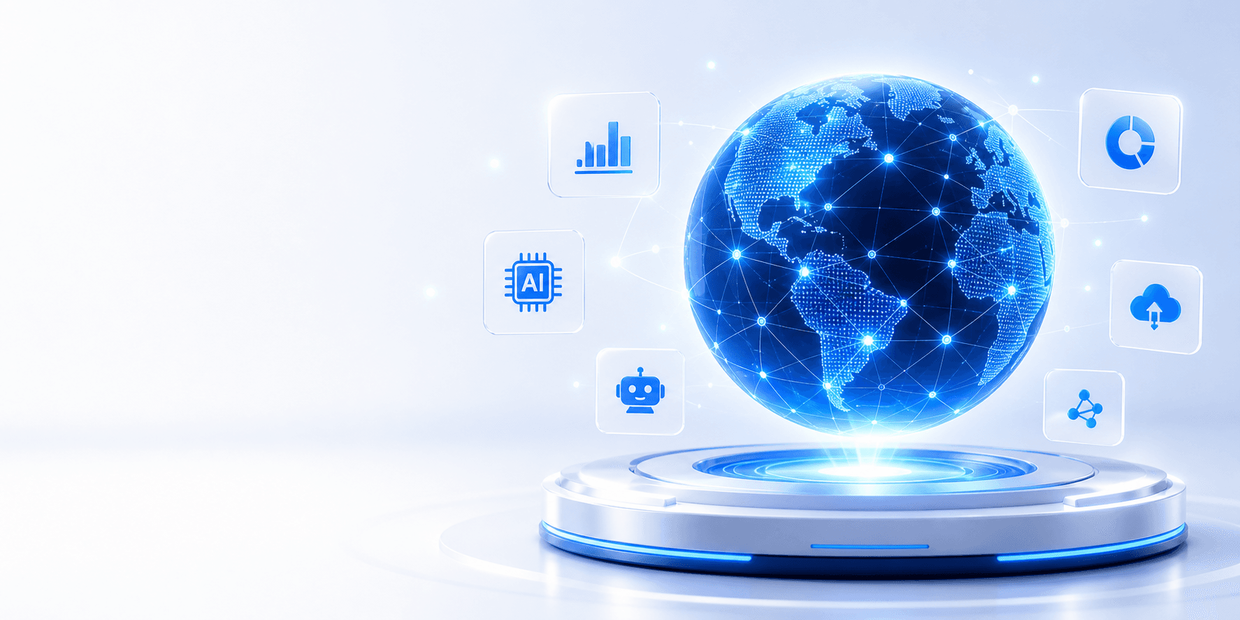 Digital AI globe hovering over an automation platform